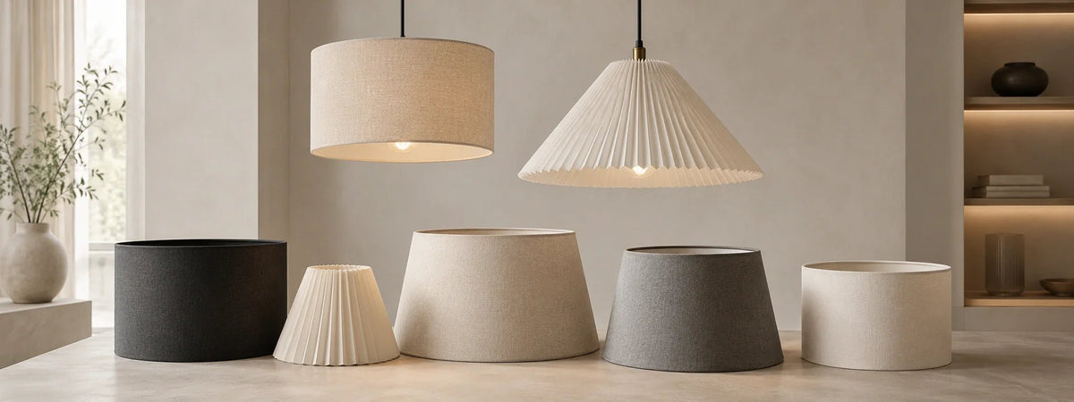 Moderne Lampenschirme in Beige, Weiß, Grau und Schwarz für Pendelleuchten und Tischlampen