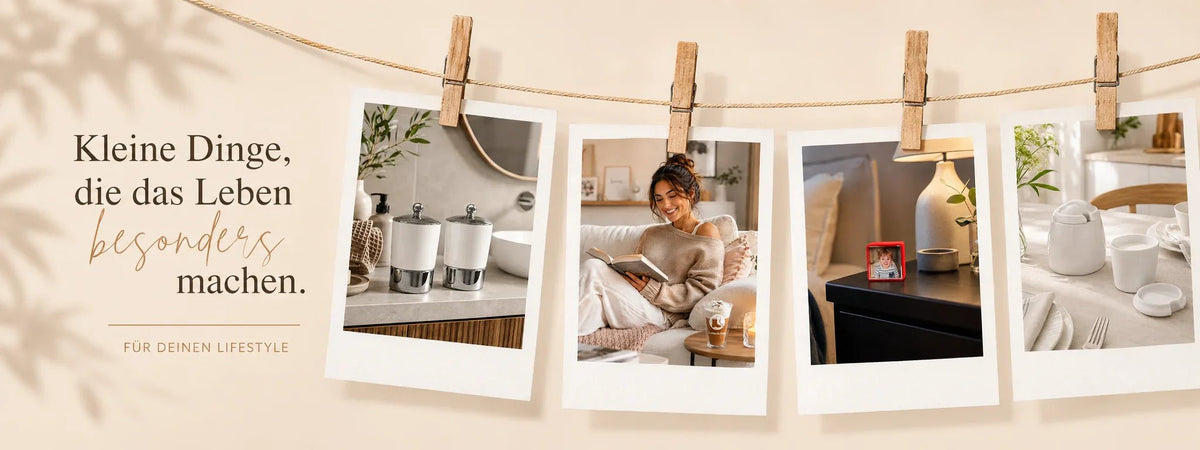 Wohnaccessoires für Küche, Bad und Zuhause, Aufbewahrungsdosen, Kaffeegeschirr, Bilderrahmen und gemütliche Wohnmomente.