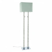 Design LED Stehlampe Double Lichtsäule Stoffschirm hellgrau – Stehleuchte E27