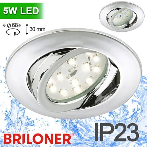 LED Spot 68mm dimmbar schwenkbar Chrom 5,5W – Einbaustrahler IP23, schwenkbar, dimmbar, 68mm