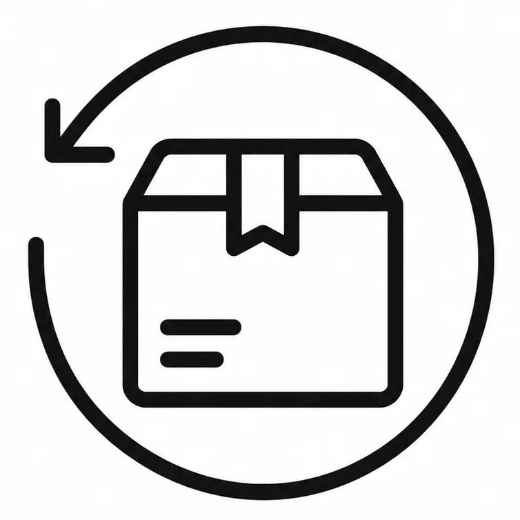 Modernes Rückgabe Icon mit Paket und Pfeil für 14 Tage unkomplizierte Retoure im Lampen Online Shop