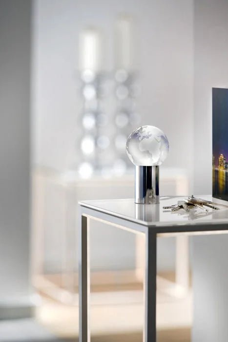 Beleuchteter Glas-Globus 13cm LED Contro World Chrom