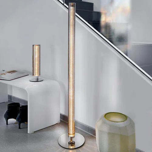 Design LED Stab Stehlampe Sunny Glas grau Chrom dimmbar