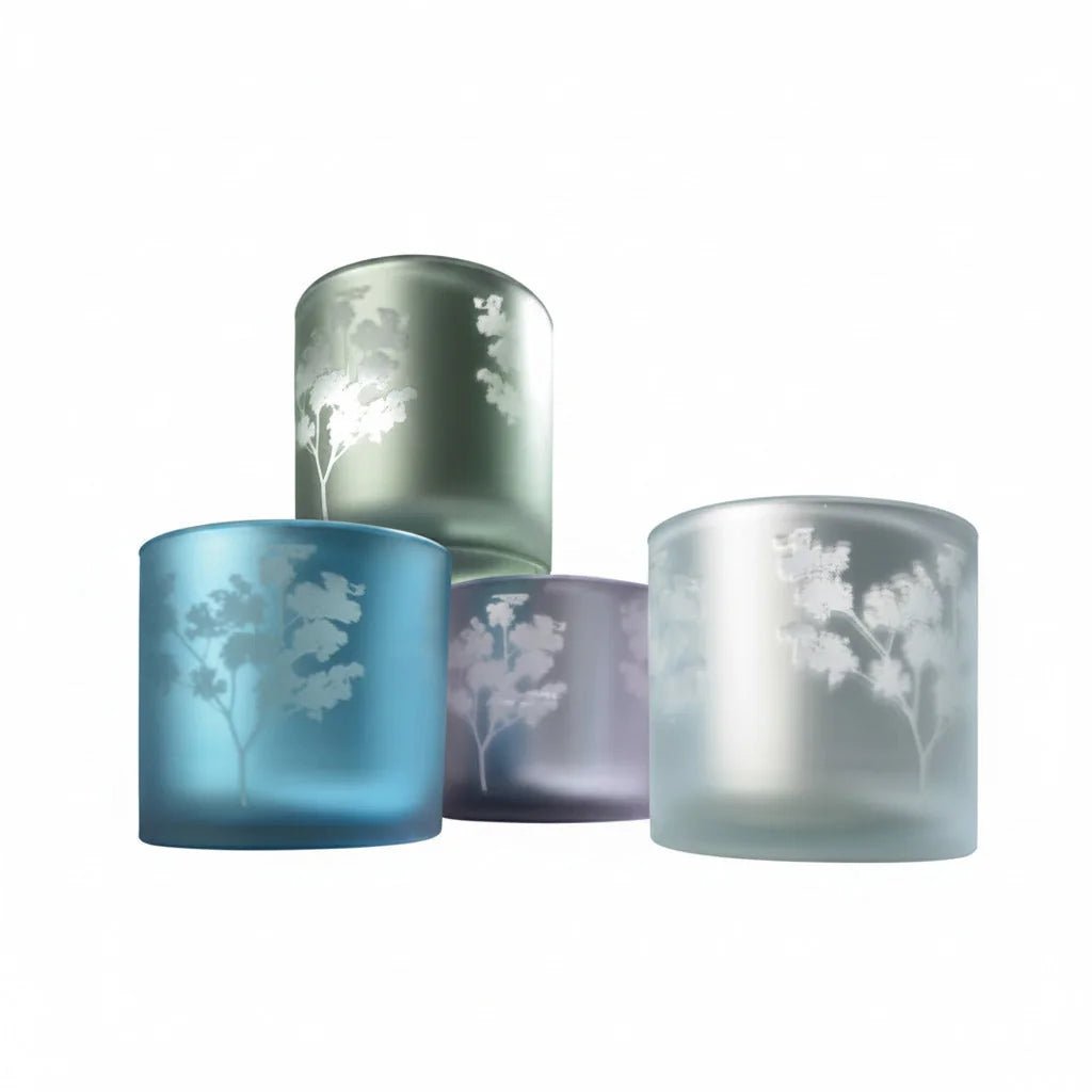 Windlicht Vase aus Glas blau silber mit Blumenmuster 15cm