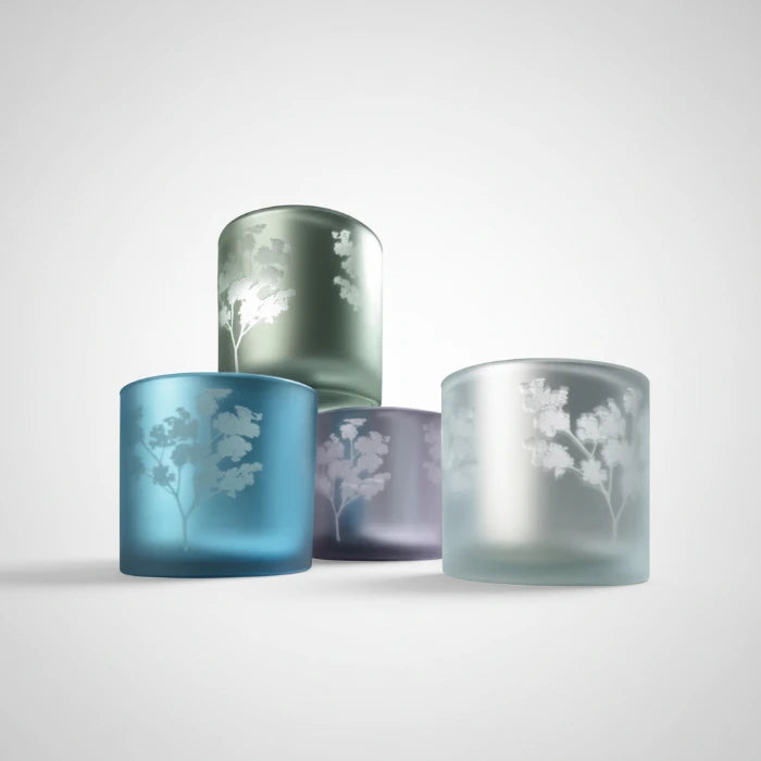 Windlicht Vase aus Glas blau silber mit Blumen 10cm