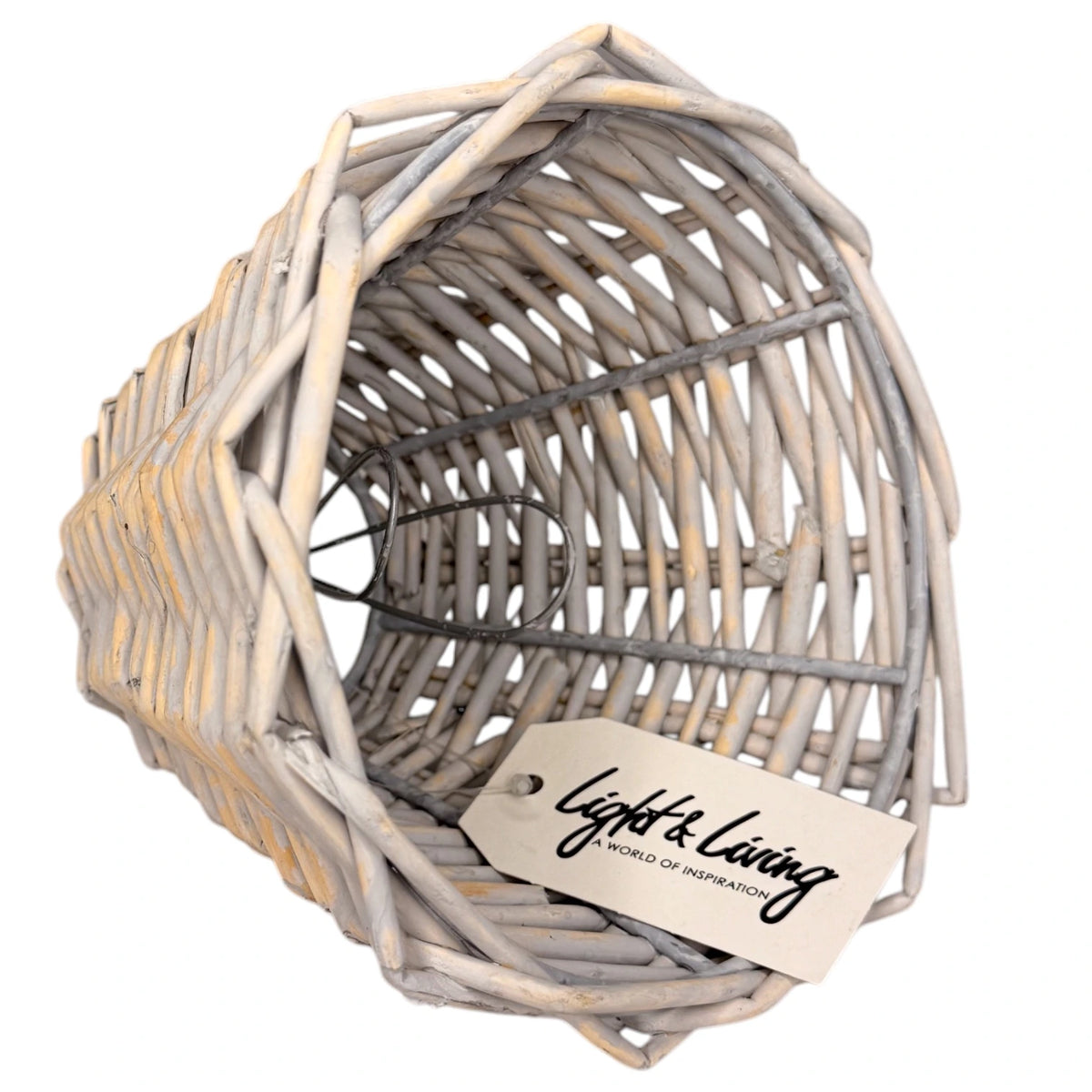 Innen- und Seitenansicht des geflochtenen Klemm-Lampenschirms mit Metallhalterung