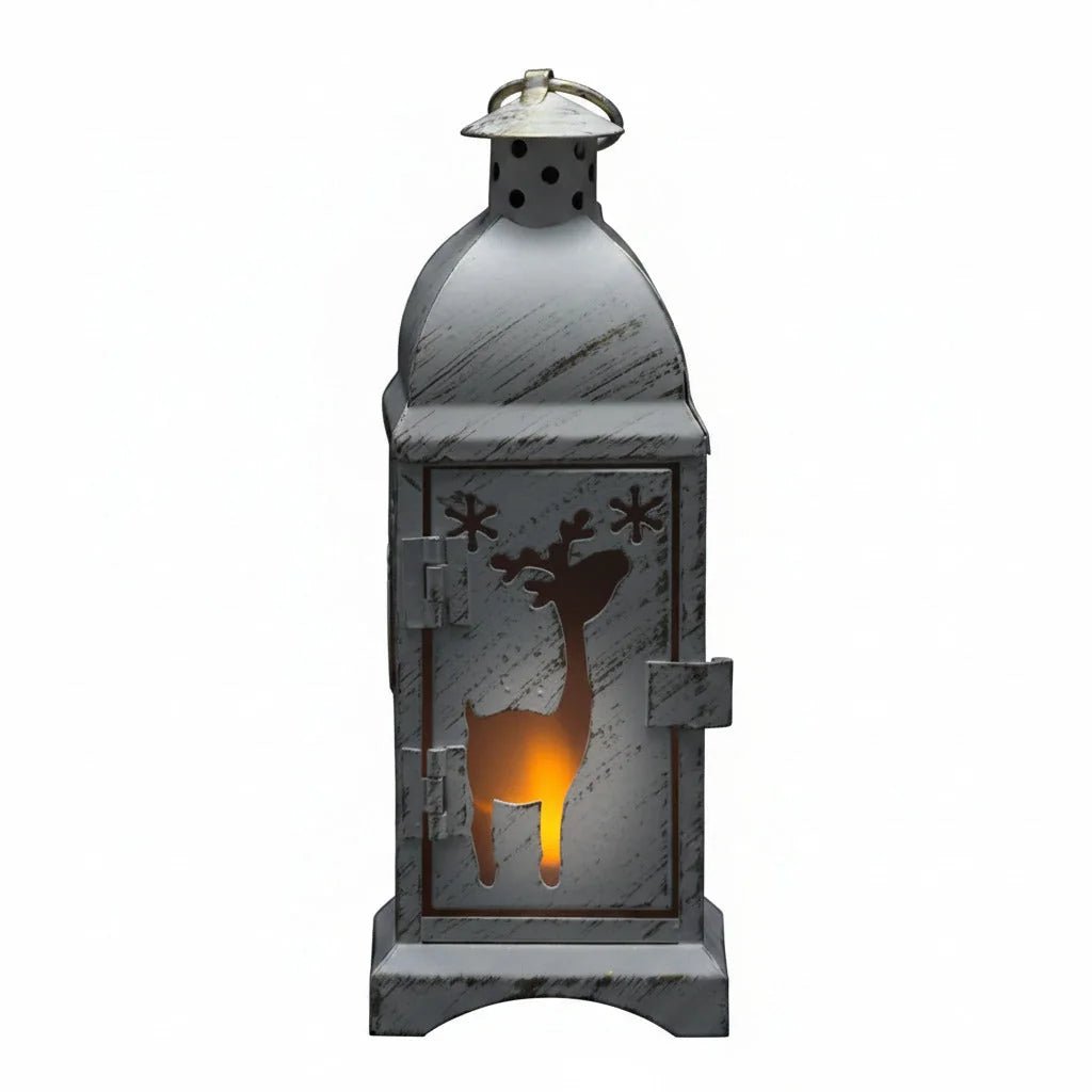 Klassische Tischlaterne Reh 19cm Landhaus Teelicht Weiß Teelichthalter Tischdeko Weihnachten X-mas – Windlicht / Teelichtglas