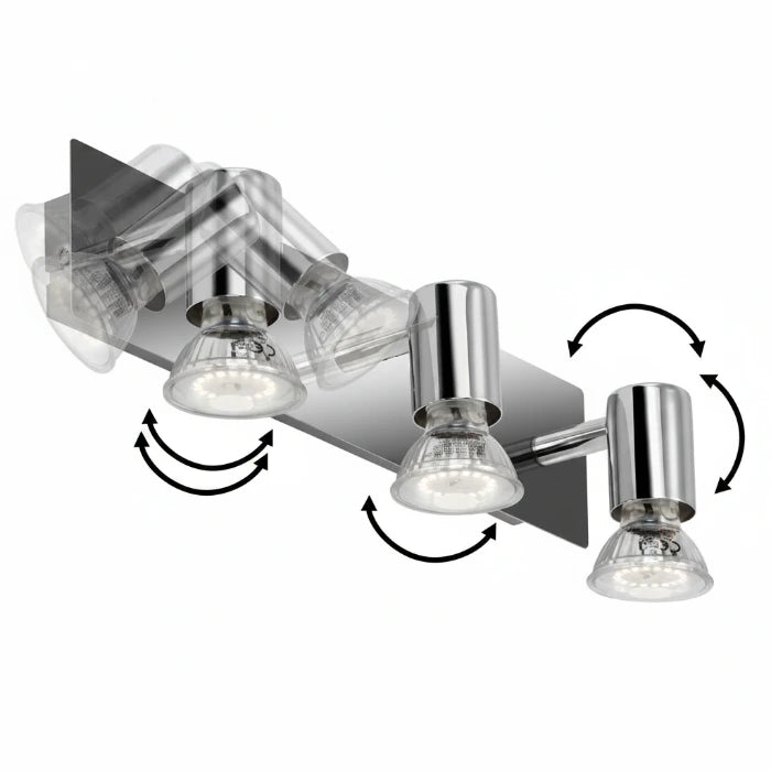 Spiegellampe Wandlampe Chrom 32cm 3x GU10 LED 4W IP23
