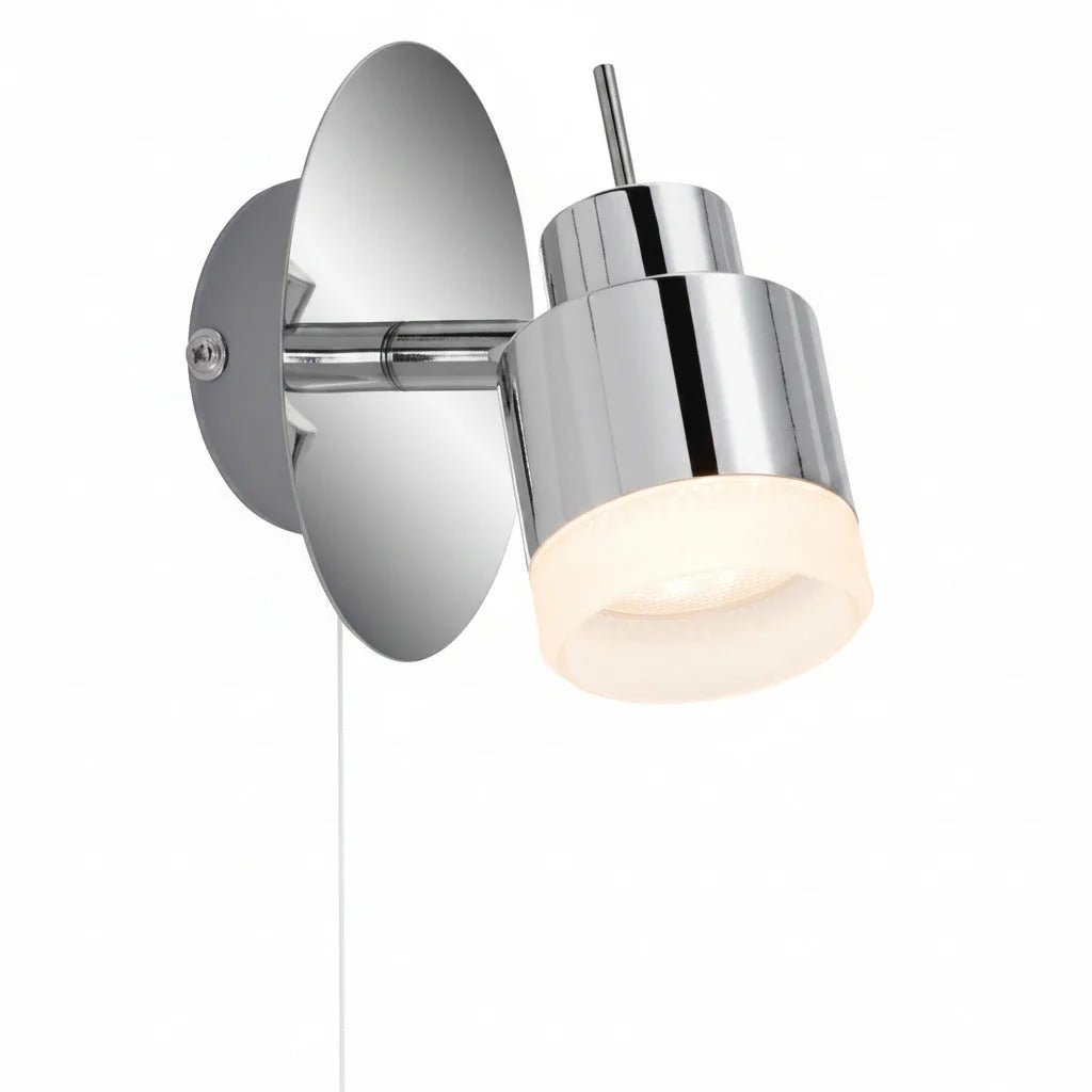 LED Bad-Wandstrahler mit Zugschalter in Chrom schwenkbar IP44 – Wandleuchte LED, dimmbar