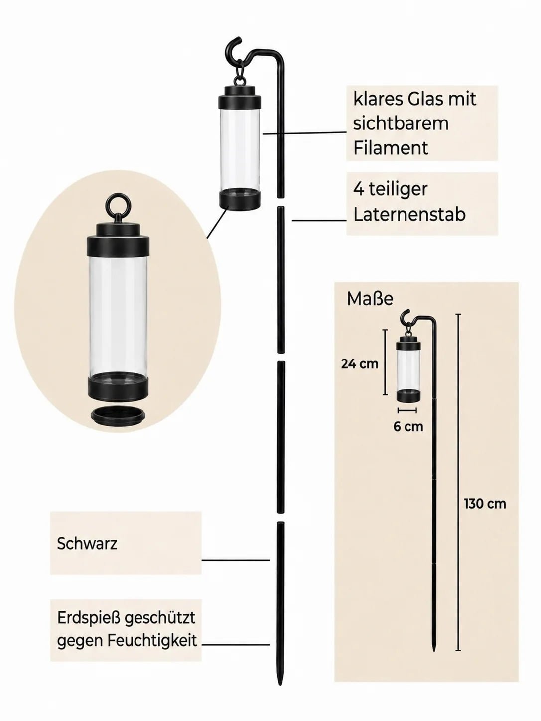stablaterne gartenlaterne mit erdspieß für led teelichter windlicht mit stab für blumenbeet wegleuchte ohne strom elle schwarz klar 53183 sompex