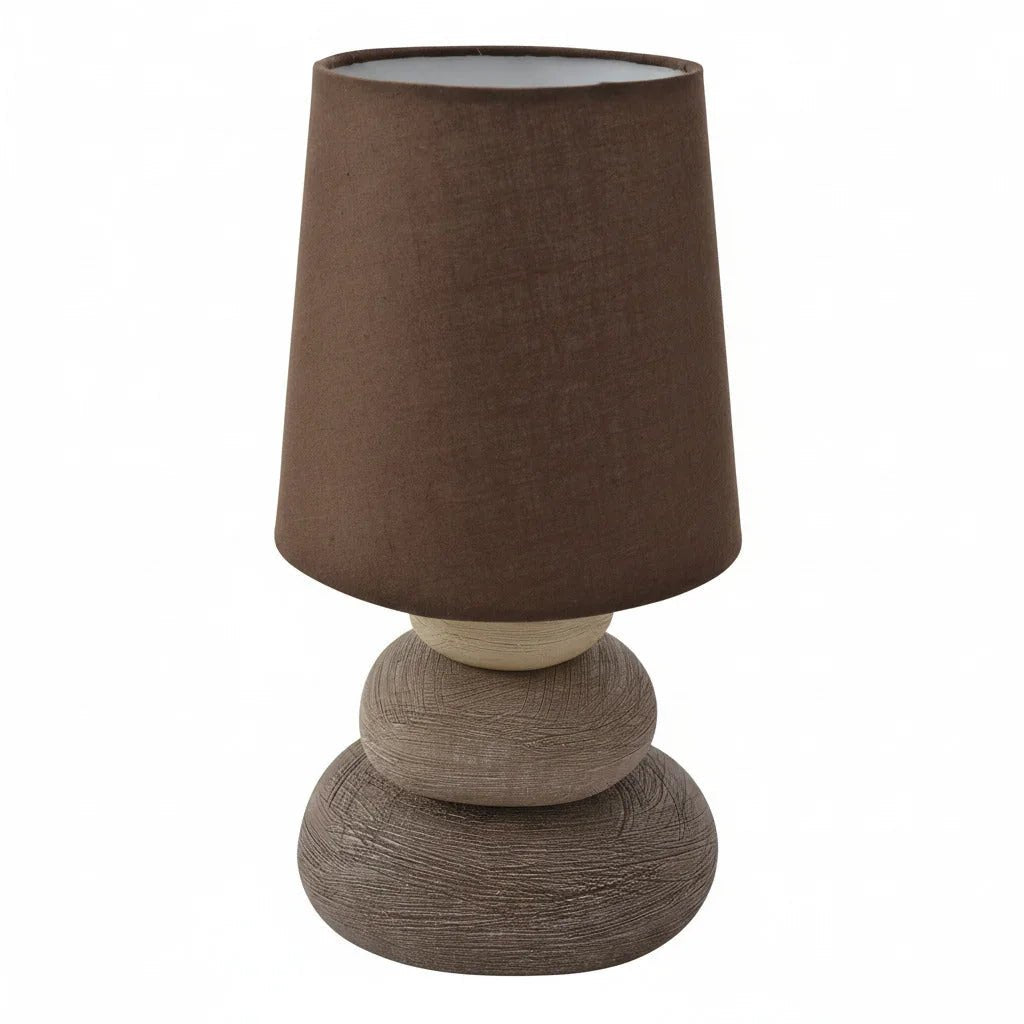 Natur Tischleuchte mit Steinoptik Stoff 3045214 Näve Keramikoptik Lampenschirm Textil Braun Tischlampe