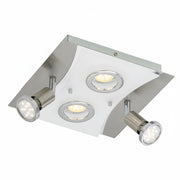 LED Deckenleuchte eckig mit Strahlern RIPOSO 4flg nickel matt – Deckenleuchte dimmbar, GU10