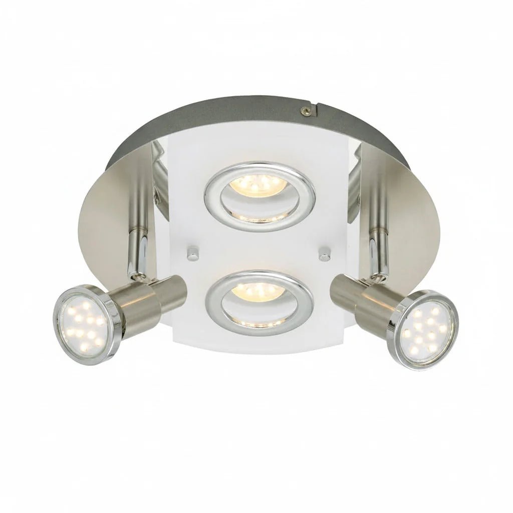 LED Deckenleuchte rund mit Strahlern RIPOSO 4flg nickel matt – Deckenleuchte dimmbar, GU10