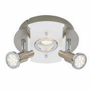 LED Deckenleuchte rund mit Strahlern RIPOSO 3flg nickel matt – Deckenleuchte dimmbar, GU10