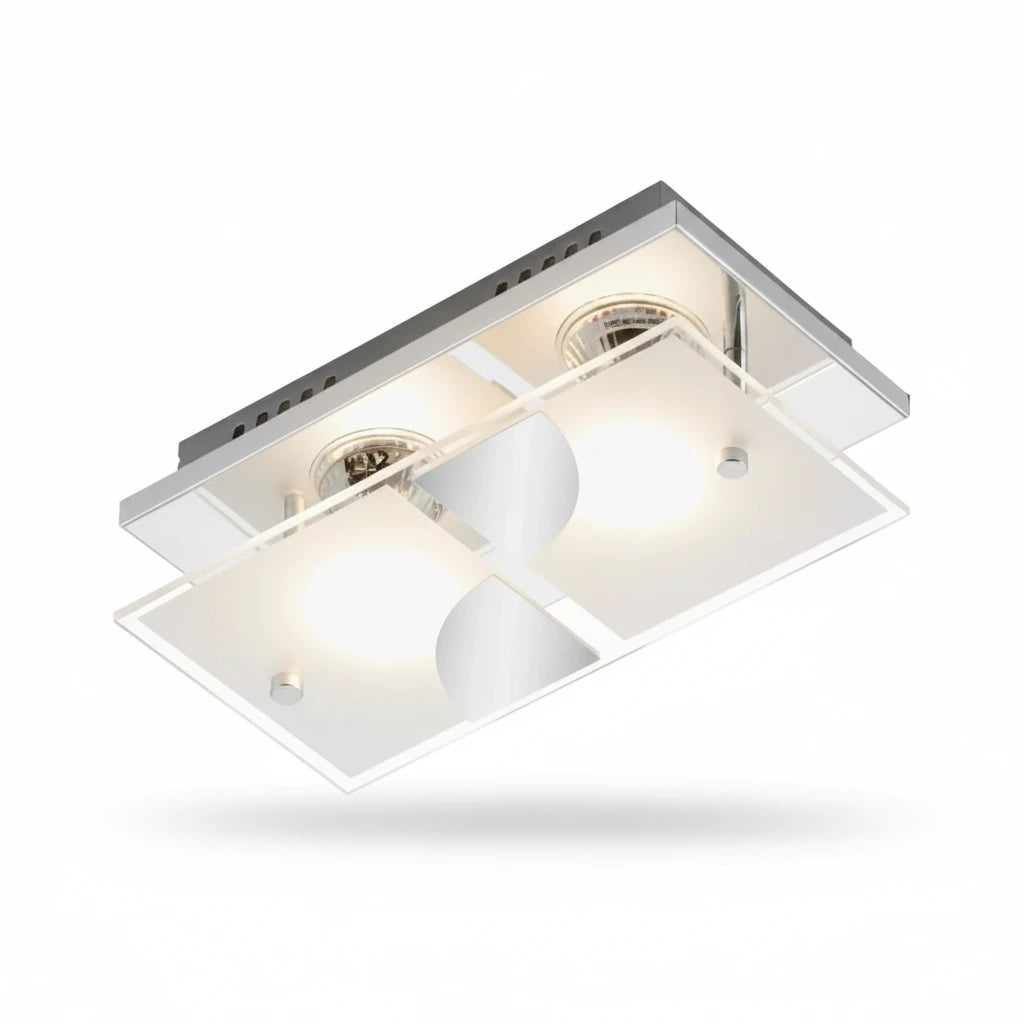Rechteckige LED Deckenlampe Wandlampe aus Glas 2x GU10 – Deckenleuchte dimmbar, GU10