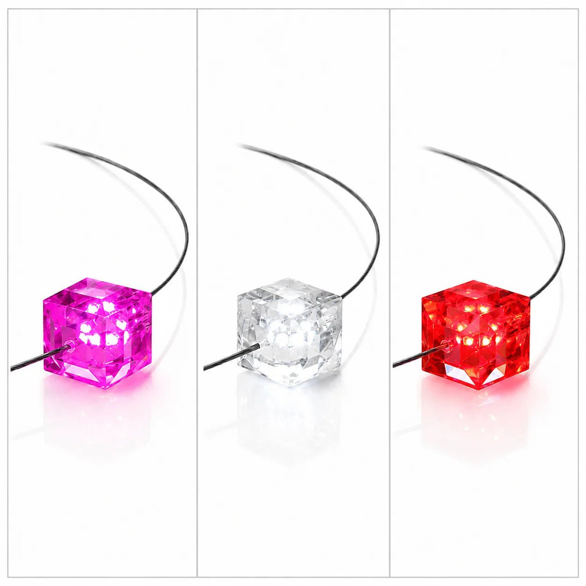 Leuchtende Halskette LED Kristall Cube (geschliffen) mit Swarovski® Elements im 3er Set von Firejewel