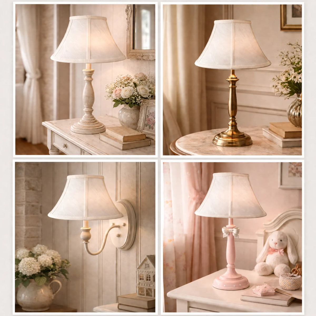     Romantischer weißer Lampenschirm aus Seide auf Tischlampen und Wandleuchte im Landhaus- und Shabby-Chic-Stil mit weicher Lichtwirkung, Various Scala 3825-40115 