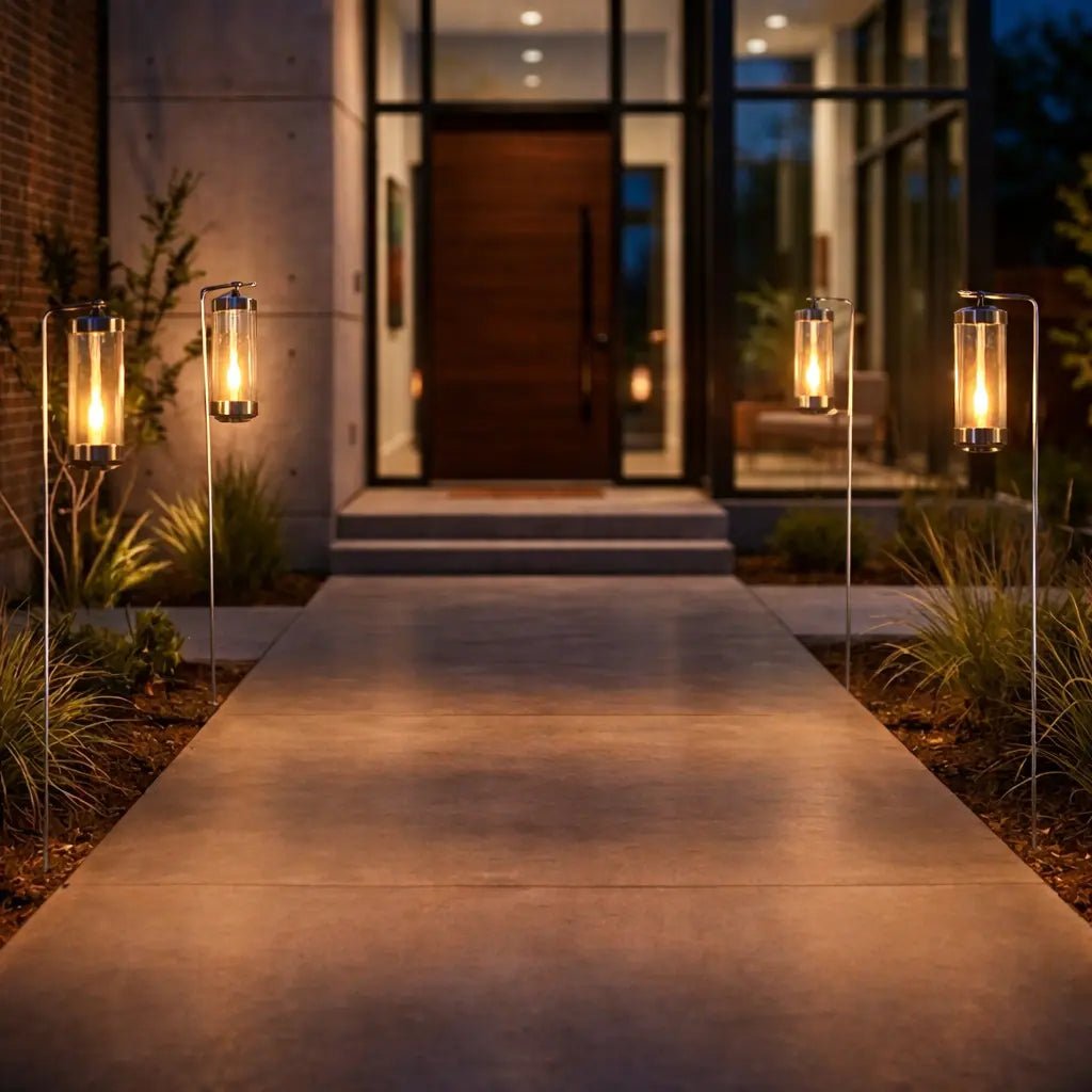 wegeleuchte ohne strom gartenlaterne mit erdspieß für led teelichter mit erdspieß laterne für blumenbeet chrom silber klares glas elle 53182 sompex