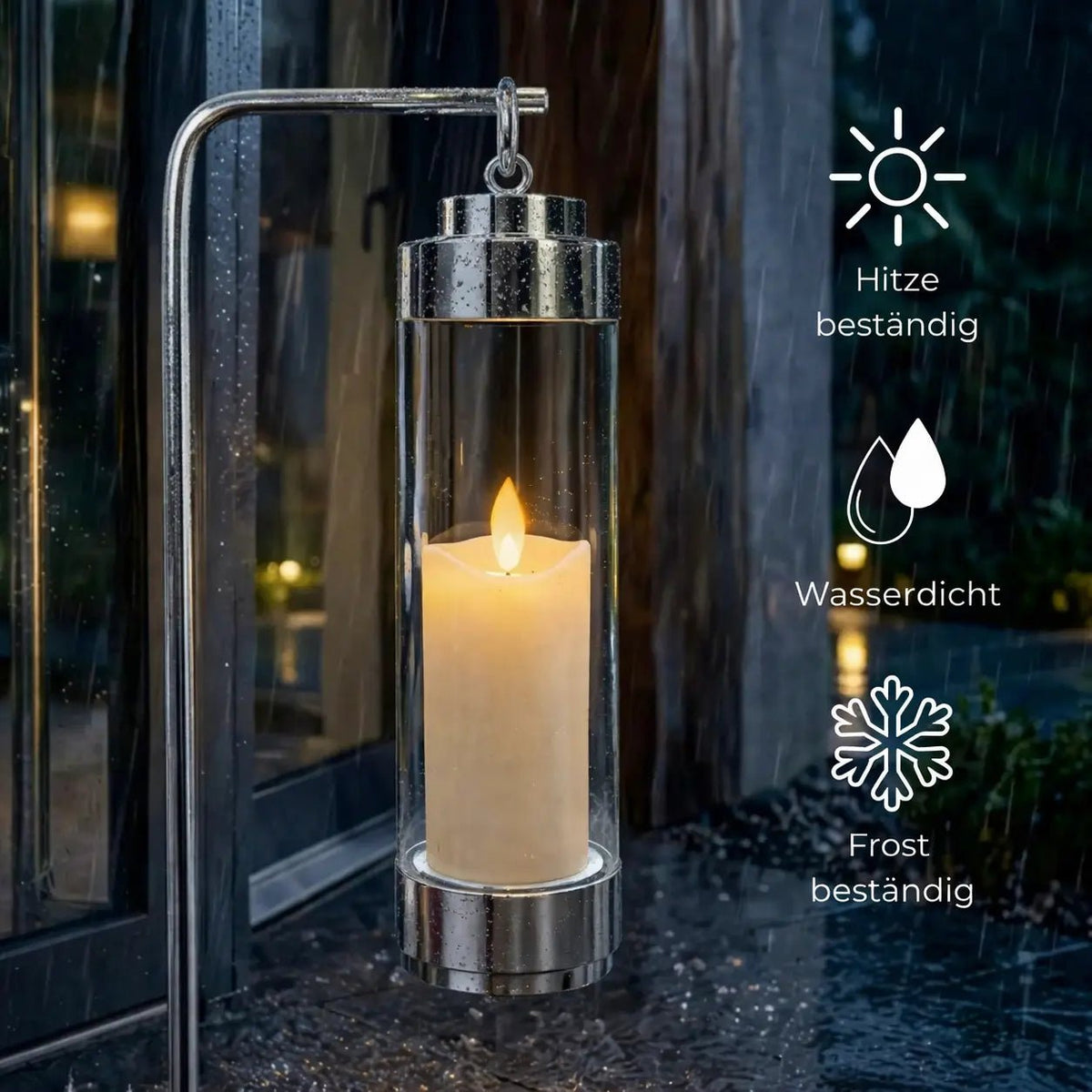 gartenlaterne mit erdspieß für led teelichter mit erdspieß grablicht akku batteriebetrieben ohne strom chrom silber klares glas elle 53182 sompex