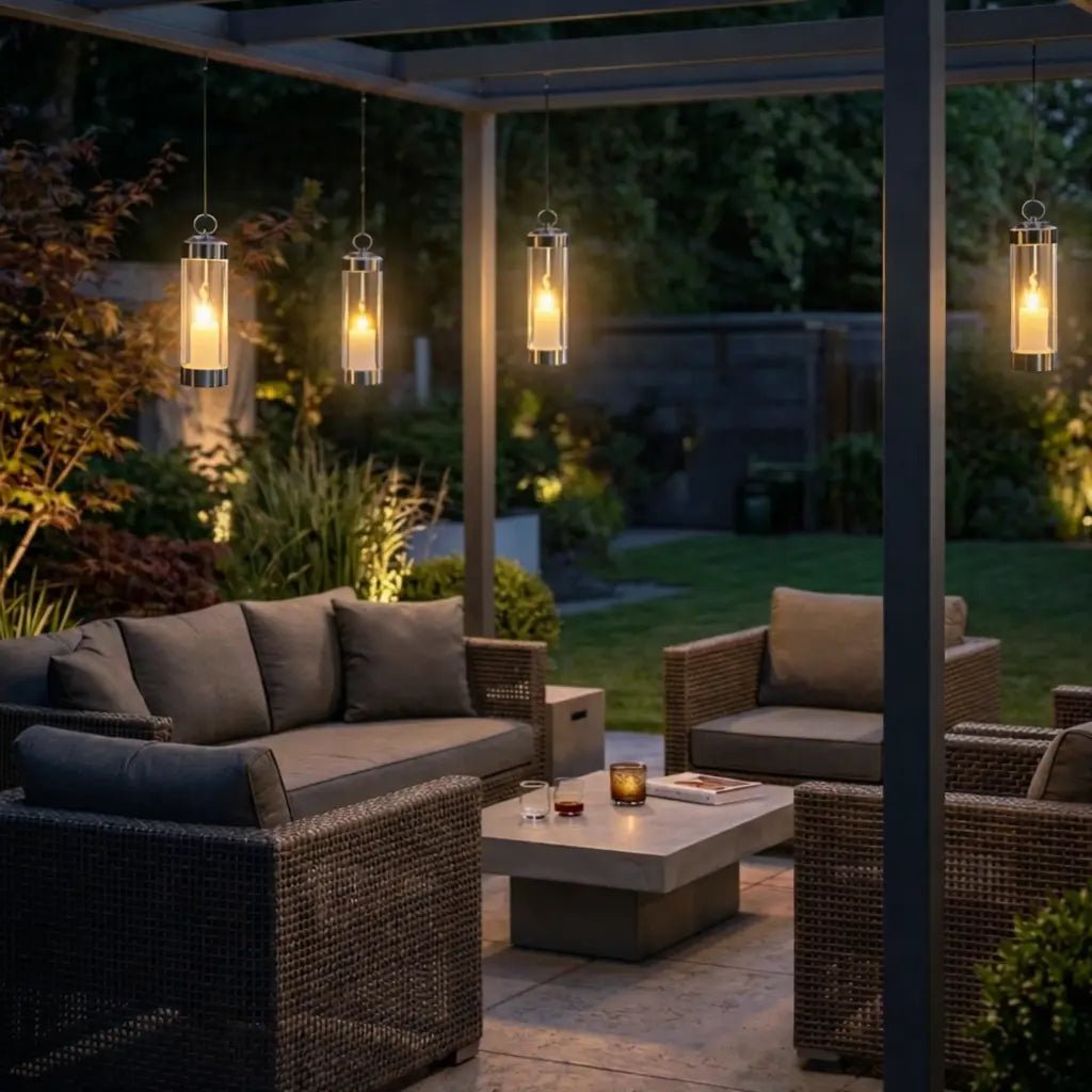 gartenlaterne mit erdspieß für led teelichter mit erdspieß laterne zum aufhängen pendelleuchte ohne strom außen chrom silber klares glas elle 53182 sompex