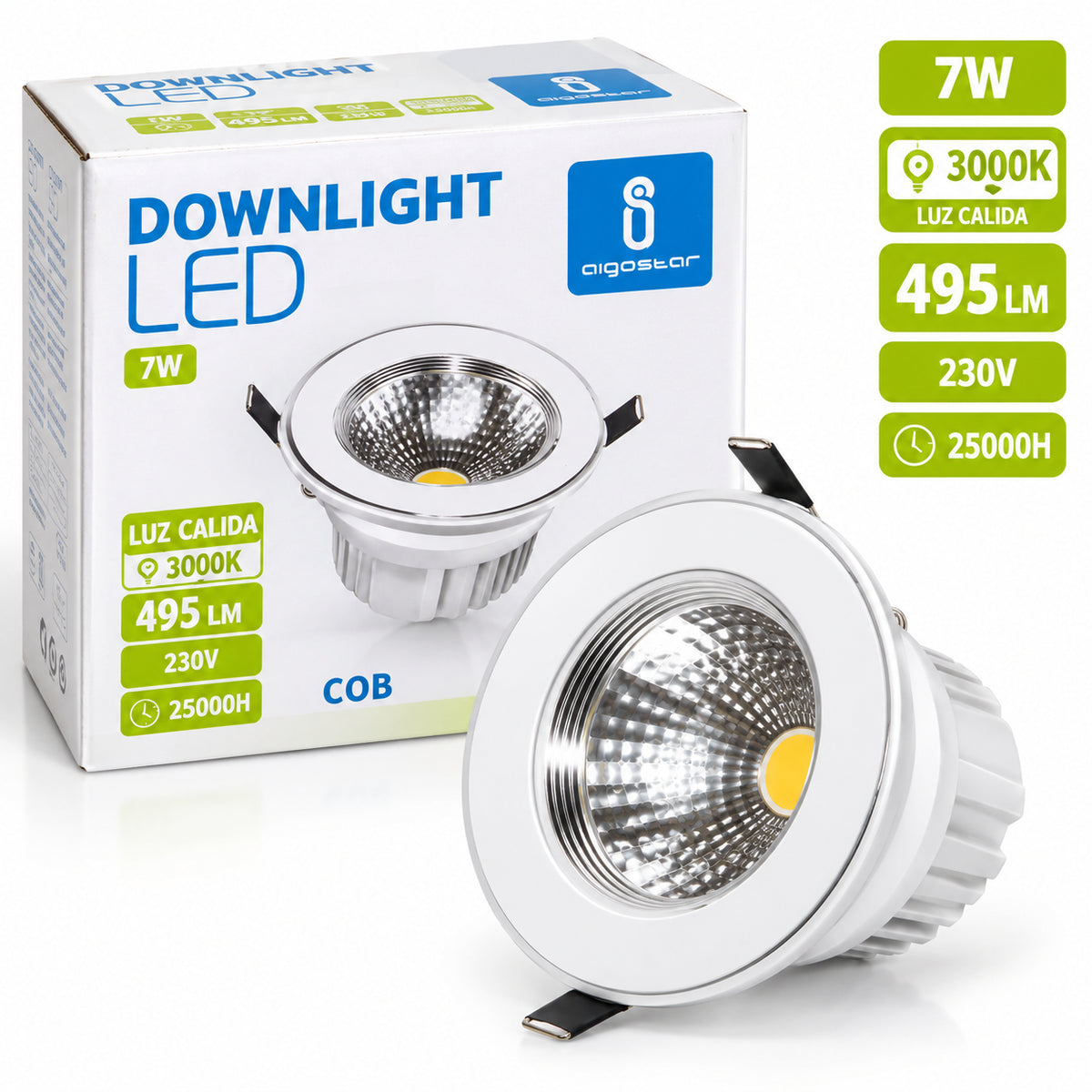 Aigostar FOCO COB 7W LED Einbaustrahler Weiß 3000K Warmweiß