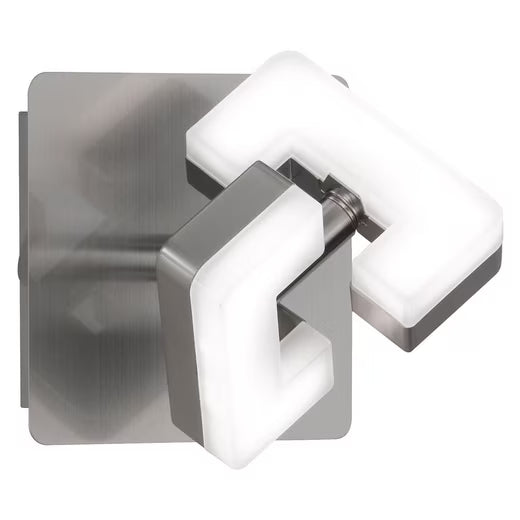 LED-Wandleuchte für den Innenbereich. Ihr kantiges Design in Nickel matt wirkt zeitlos