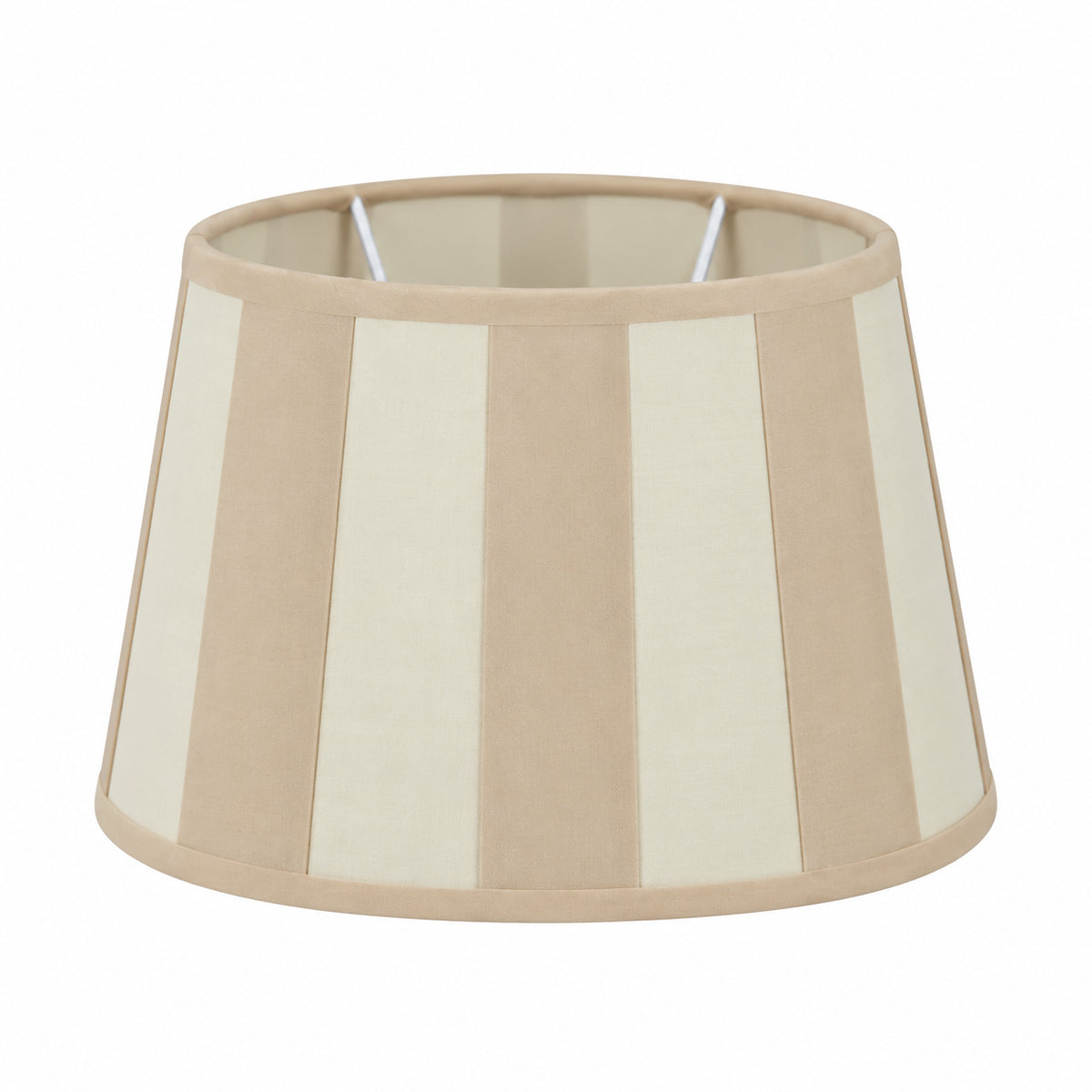 Lampenschirm E27 oval - Creme Beige getreift - 22 cm breit, 14 cm hoch Chintz