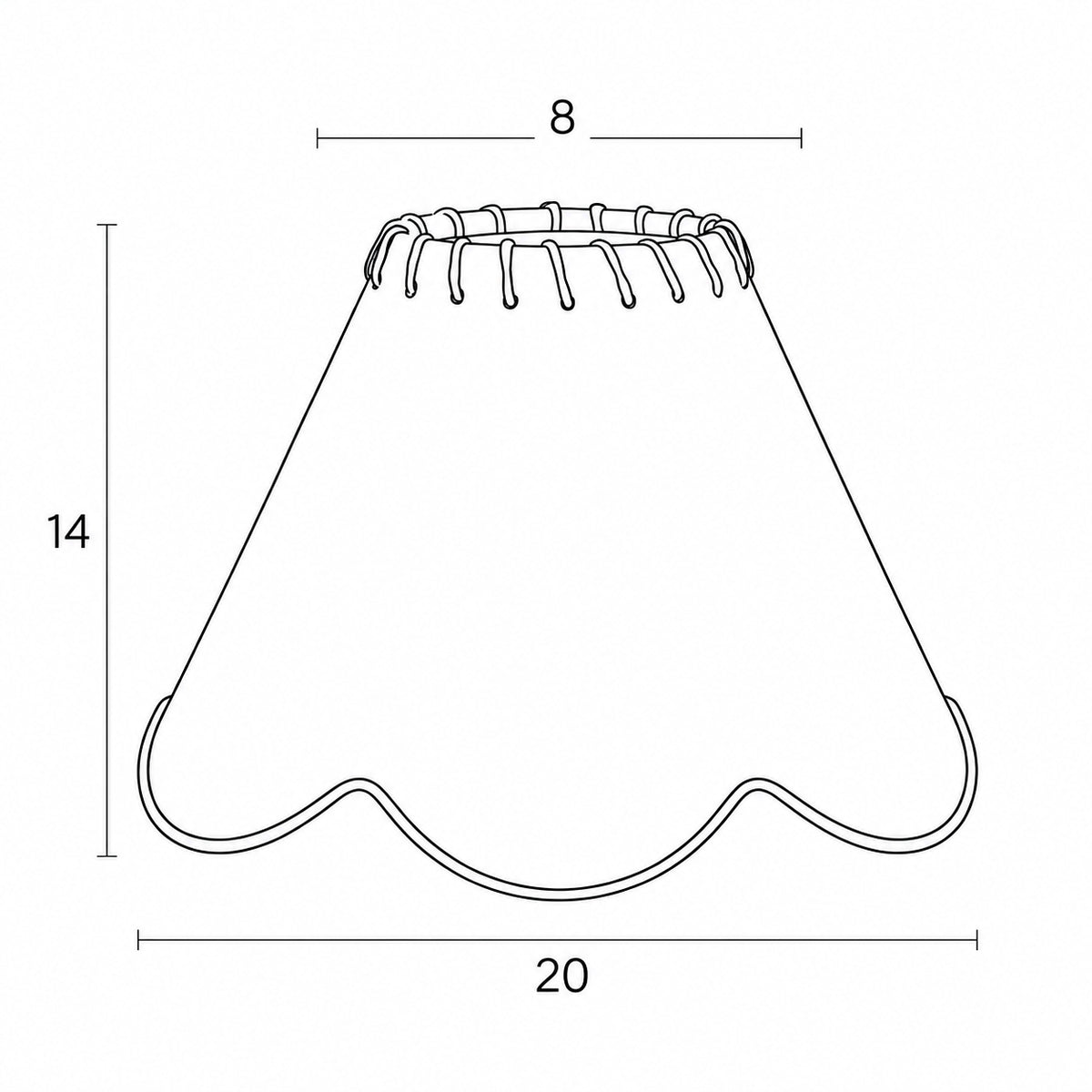 Maßgrafik des Kronisch runden Lampenschirms mit 14 cm Höhe, 20 cm  Durchmesser 