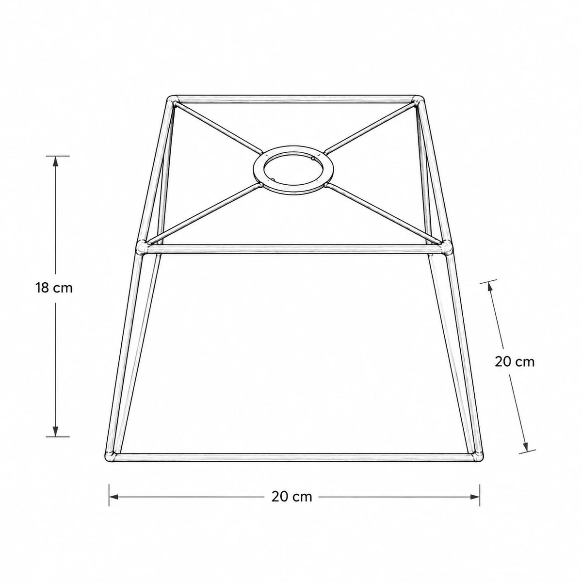 Maßgrafik des Quadratischer Lampenschirms mit 18 cm Höhe, 20 cm  Durchmesser 