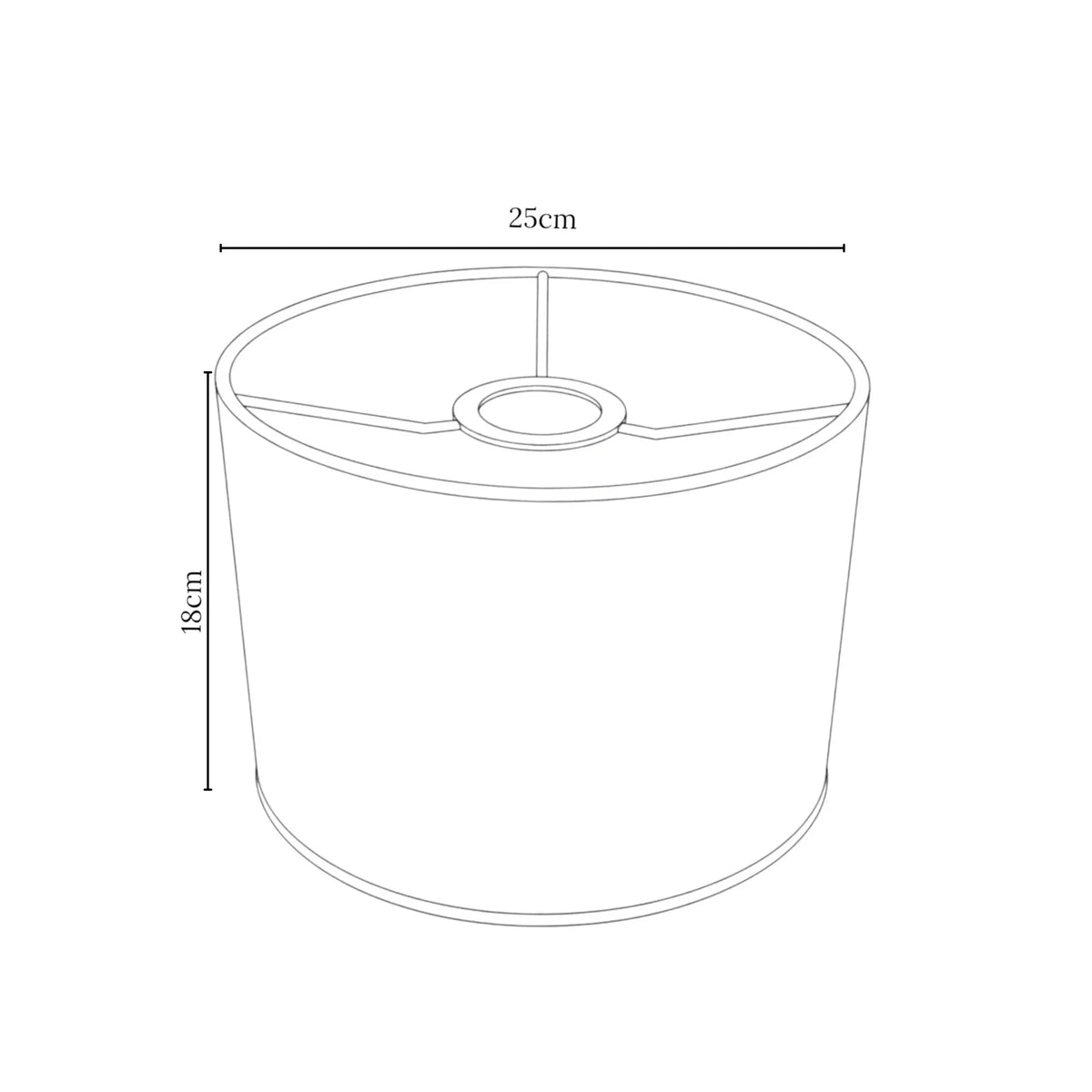 Maßgrafik des Zylinder Lampenschirms mit 18 cm Höhe, 25 cm  Durchmesser 