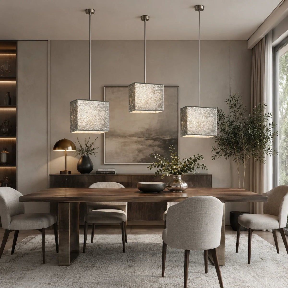 Lampenschrme in Grau Silber als Hängelampe in Esszimmer.