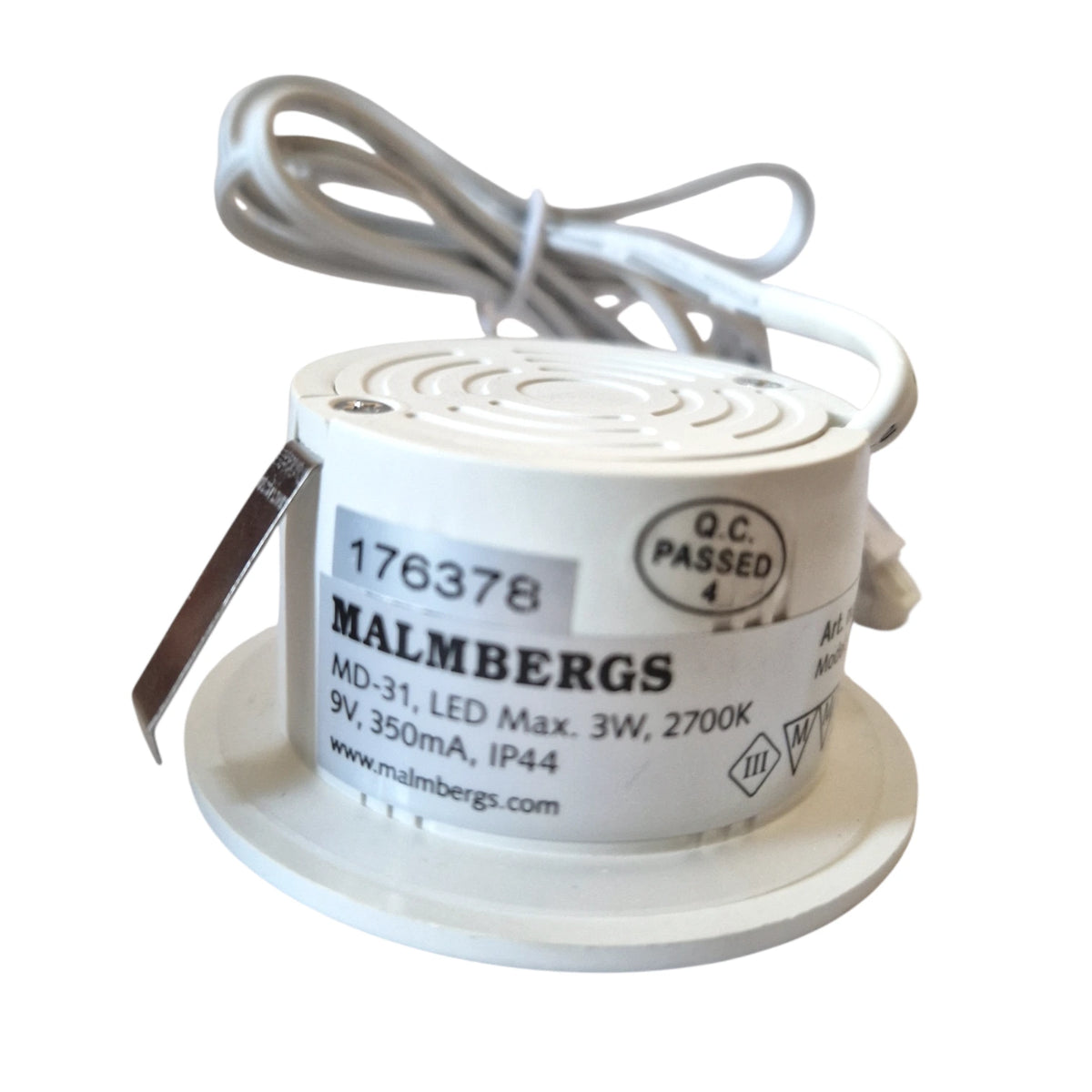 Malmbergs MD-31 LED Ersatzspot weiß 9974443, 3W, 2700K warmweiß, IP44 9V 350mA – Original Einzelspot für LED Kit 9974494