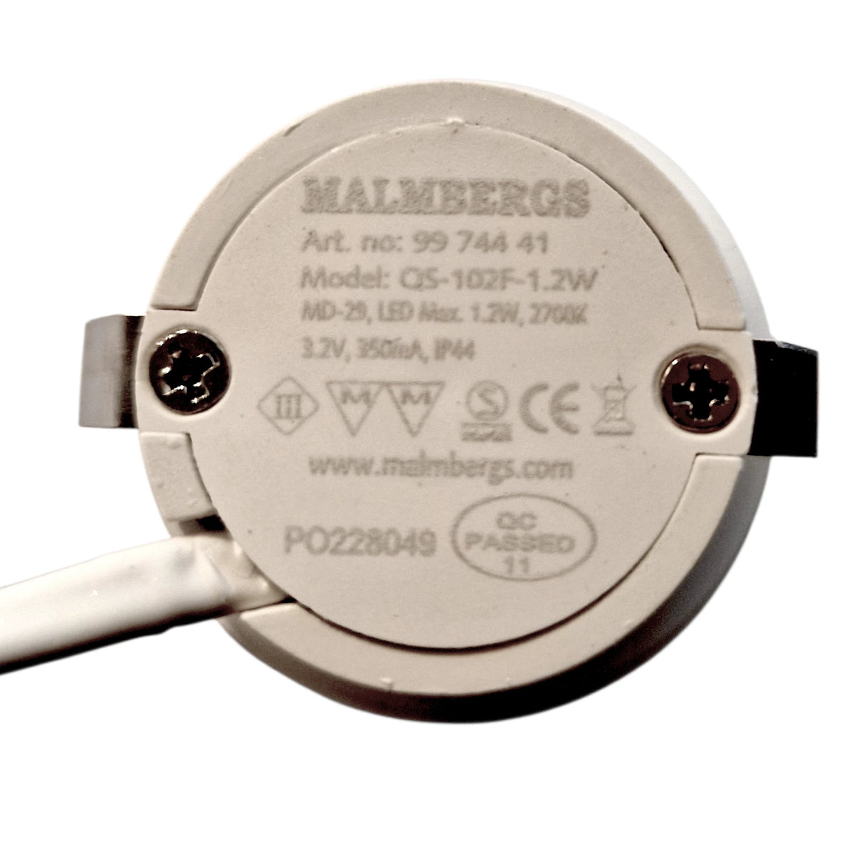 Original Malmbergs MD-29 9974441 QS-102F 1.2W 3.2V 350mA ip44 Einzelspot mit Anschlusskabel und Steckverbinder als Ersatz für LED Kit 9974492 
