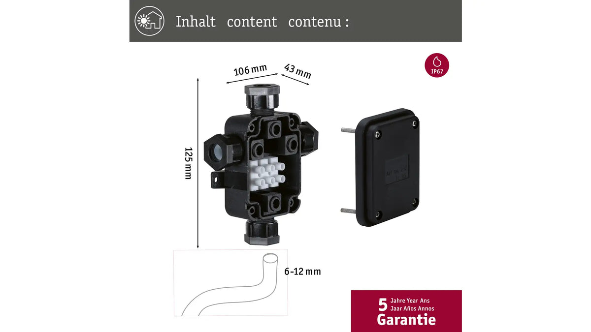 Verbindungsbox für Kabel 6 bis 12 mm Garten Außenbereich IP67