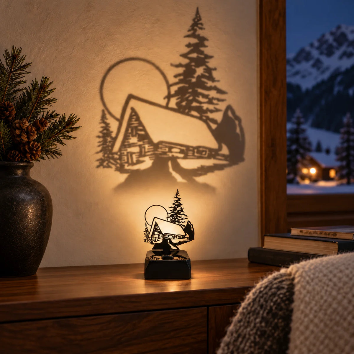 Sompex Shadow LED Schattenwerfer Winterlandschaft mit Hütte 