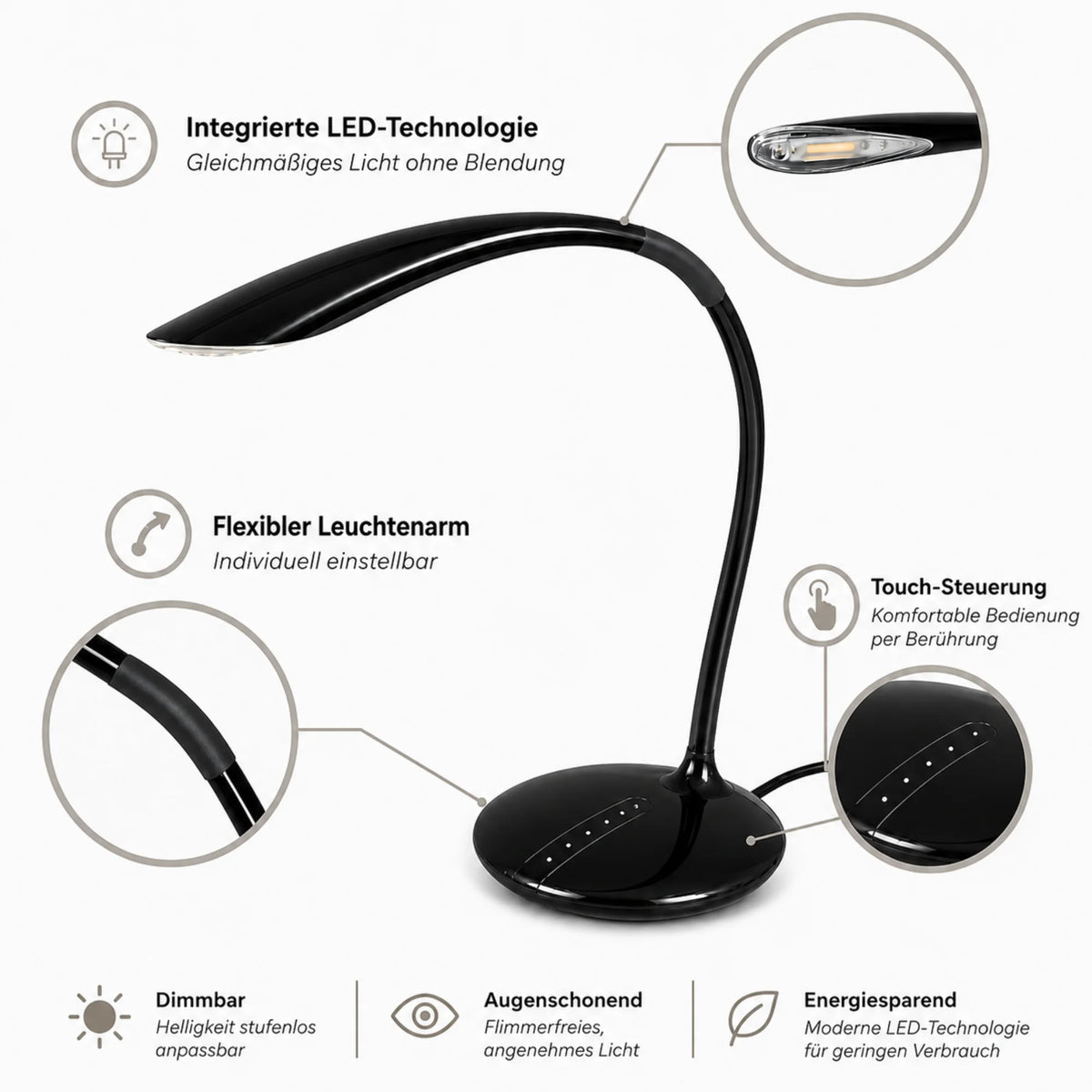 Design LED Schreibtischleuchte  Schwarz 