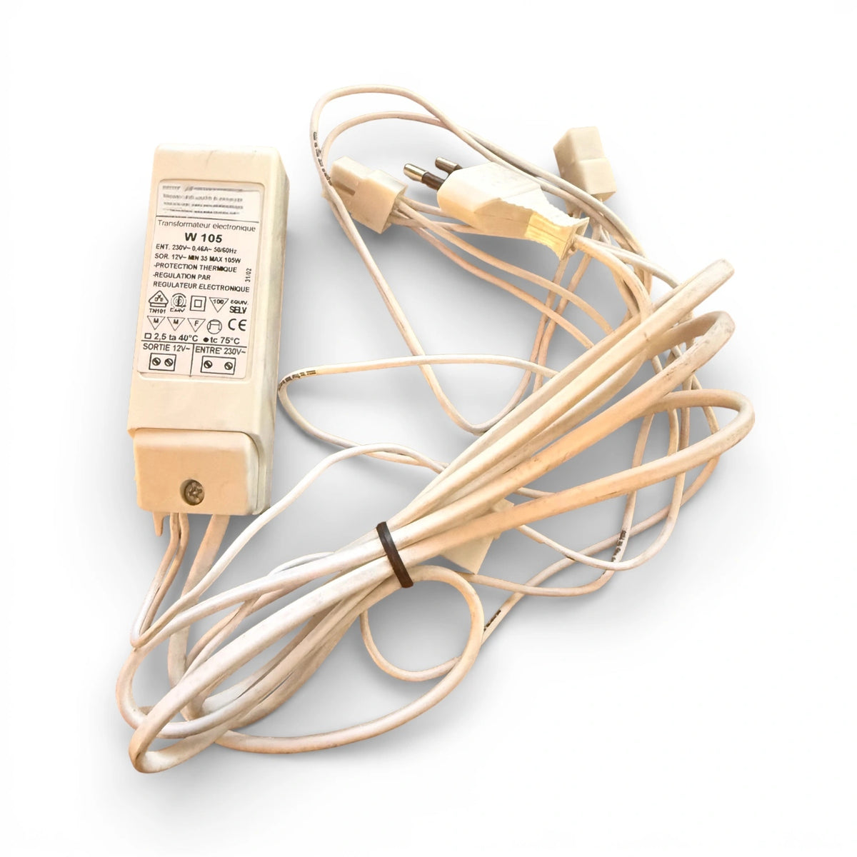 W105 VDE elektronischer Tronic Transformator 35-105W 11,5V weiß mit Kabelbaum und Netzstecker