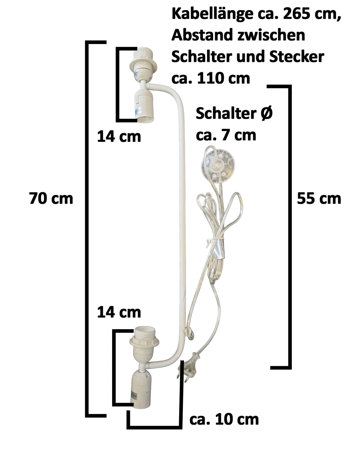 Lampengestell mit 4x E27 Fassung max 15W Metall weiß Ersatzteil Stoff Stehlampe Innenleben Reparatur Stange 70cm skitze