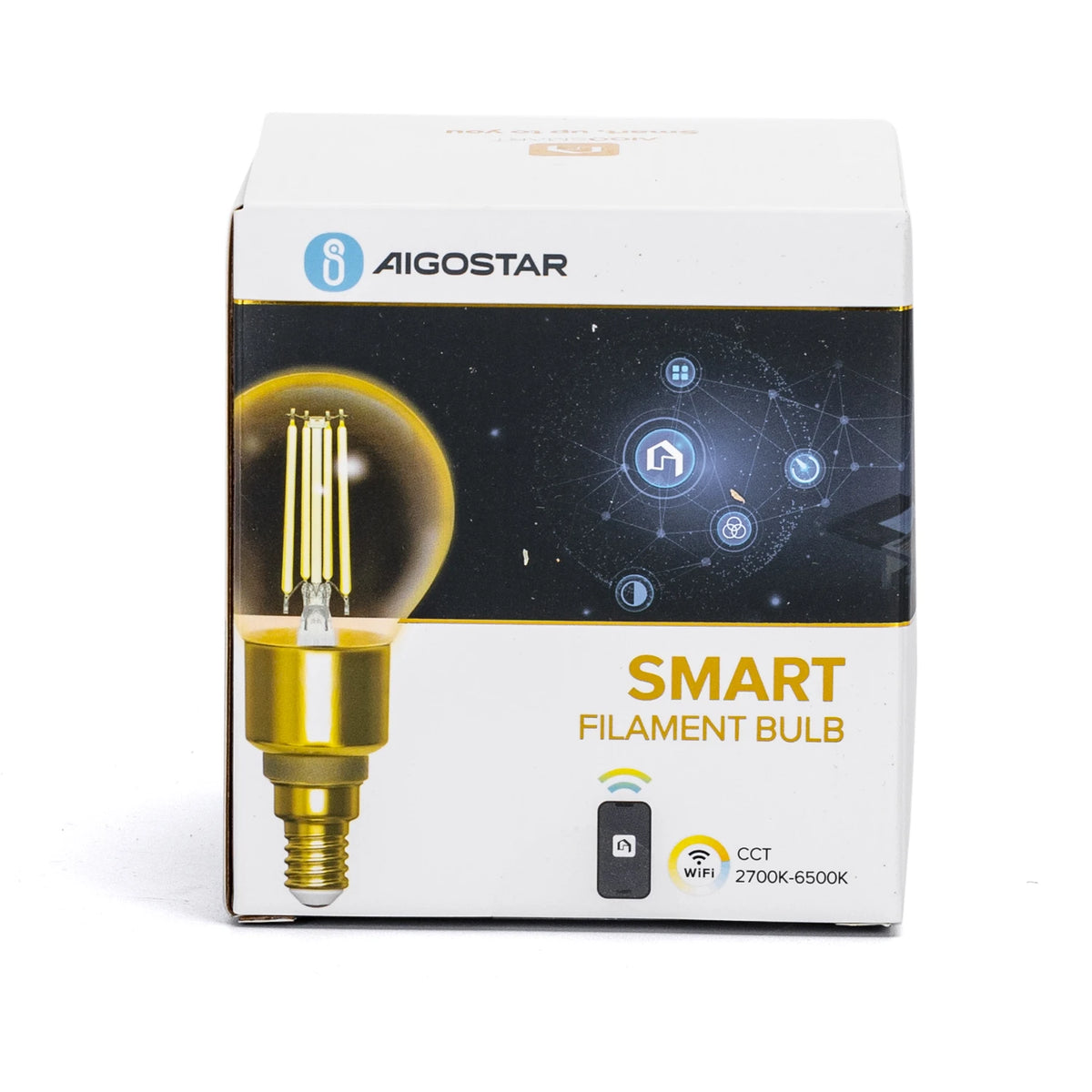 Aigostar smarte LED-Filamentlampen E14 G45 – 4er-Set, WLAN, 2700–6500 K – Verpackung
