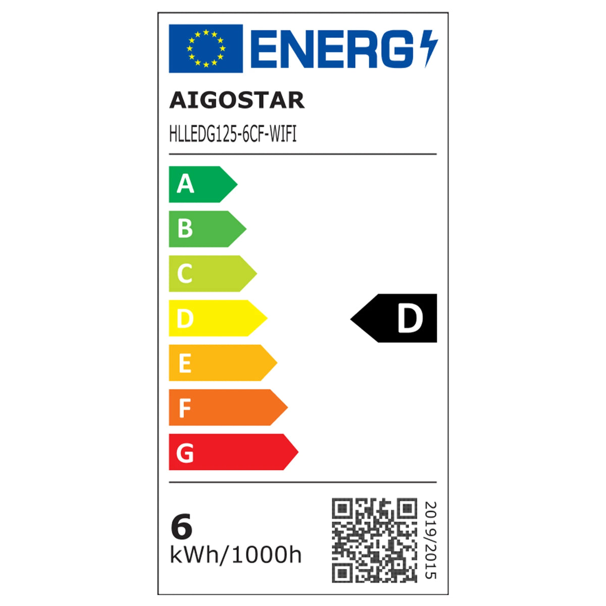 Aigostar smarte LED-Filamentlampe E27 G125 – klar, WLAN, 6 W CCT – Energieetikett