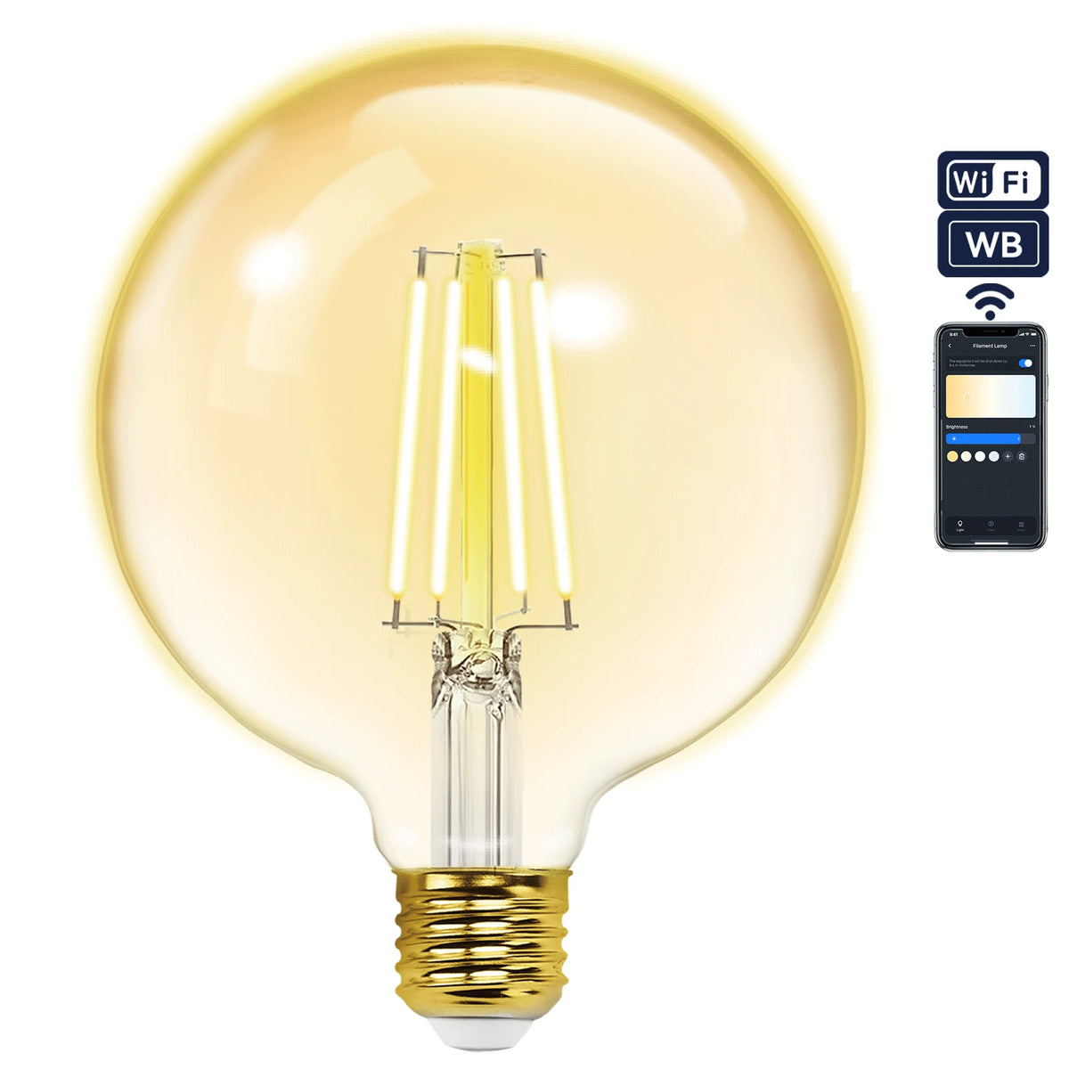 Aigostar smarte LED-Filamentlampe E27 G125 – Bernstein, WLAN, 6 W CCT – Hauptbild