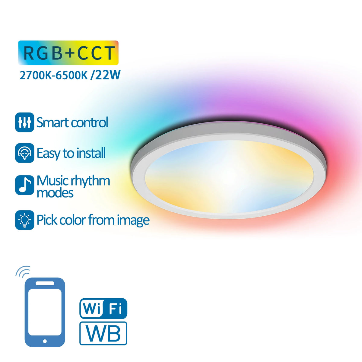 Aigostar smarte LED-Deckenleuchte – 22 W RGB+CCT, WLAN, ultraflach Ø 29,5 cm – Produktansicht 1