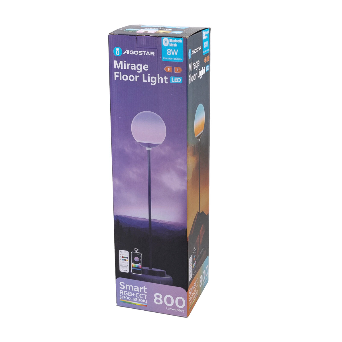 Aigostar Mirage smarte LED-Stehleuchte – 8 W RGB+CCT, Bluetooth Mesh, 150 cm – Verpackung