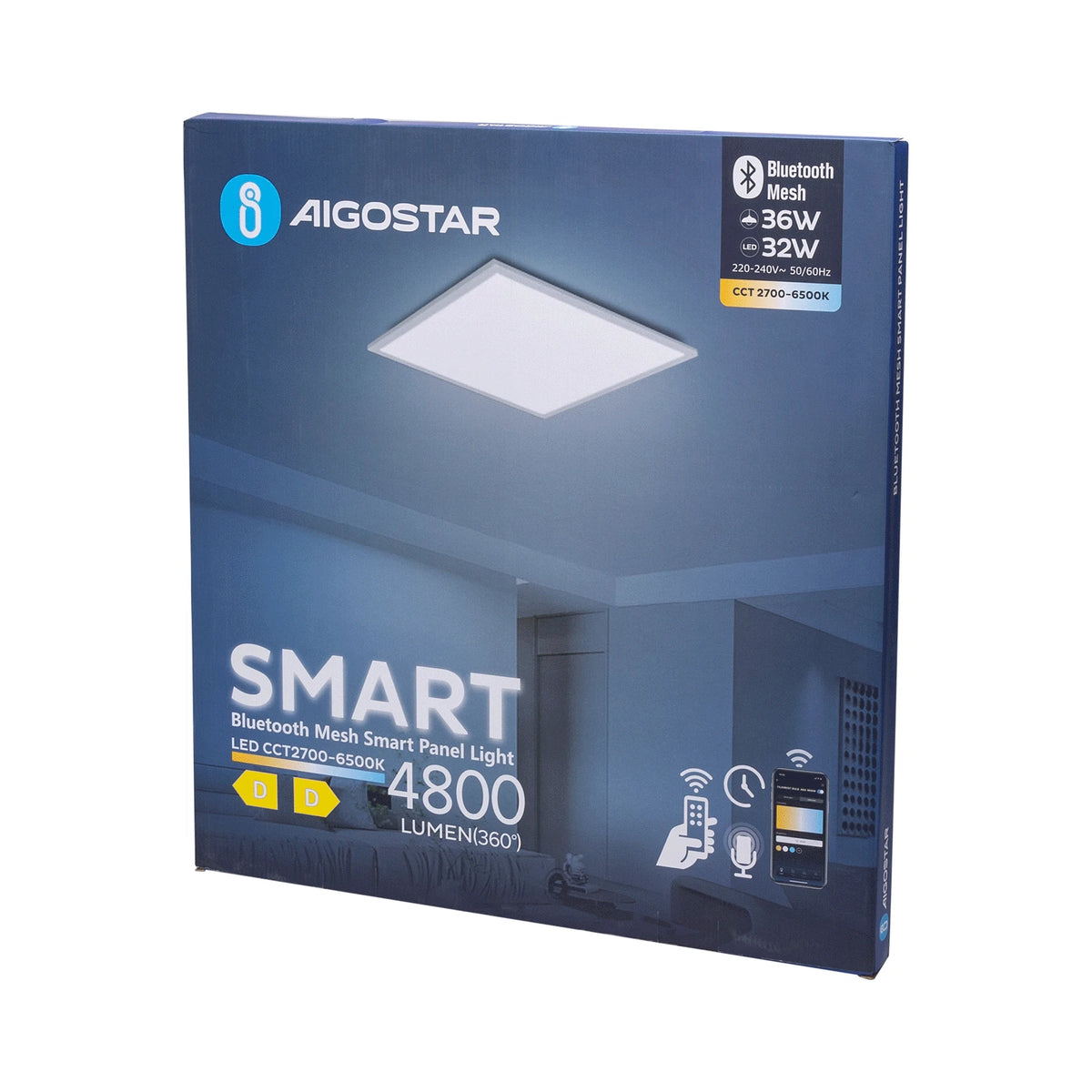 Aigostar Smart LED-Panel 595 × 595 mm – 36 W, CCT, Bluetooth Mesh – Verpackung
