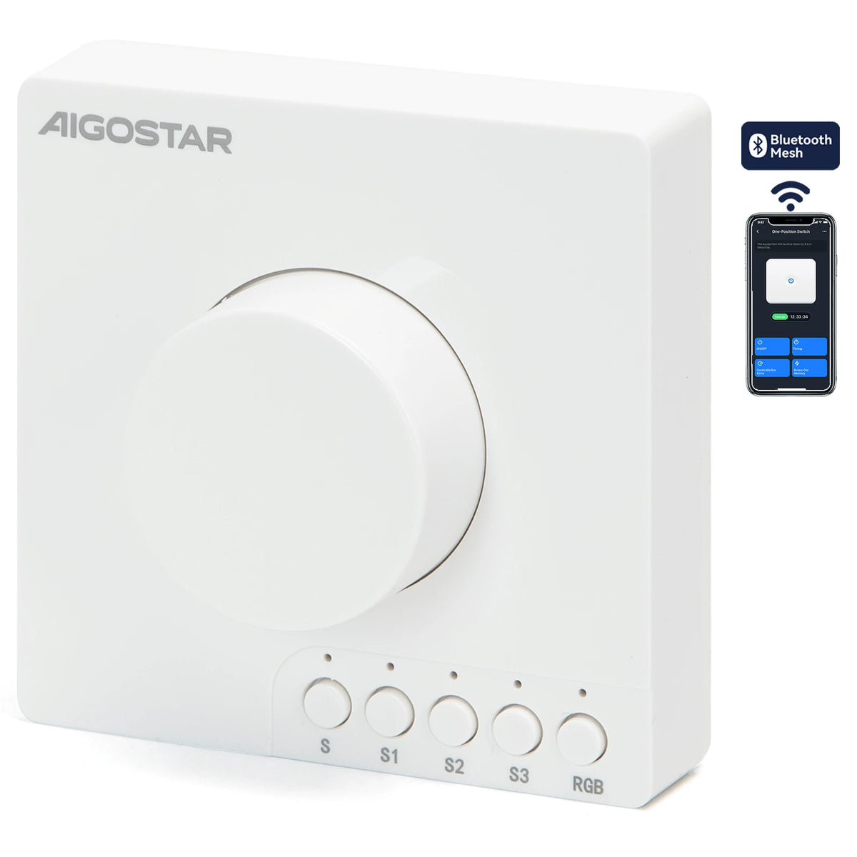 Aigostar Smart-Home-Drehdimmer – Bluetooth Mesh, kabellos, 3 V, weiß – Hauptbild