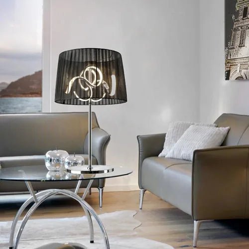 Design LED Tischlampe Organza mit edlen schwarzen Stoffschirm