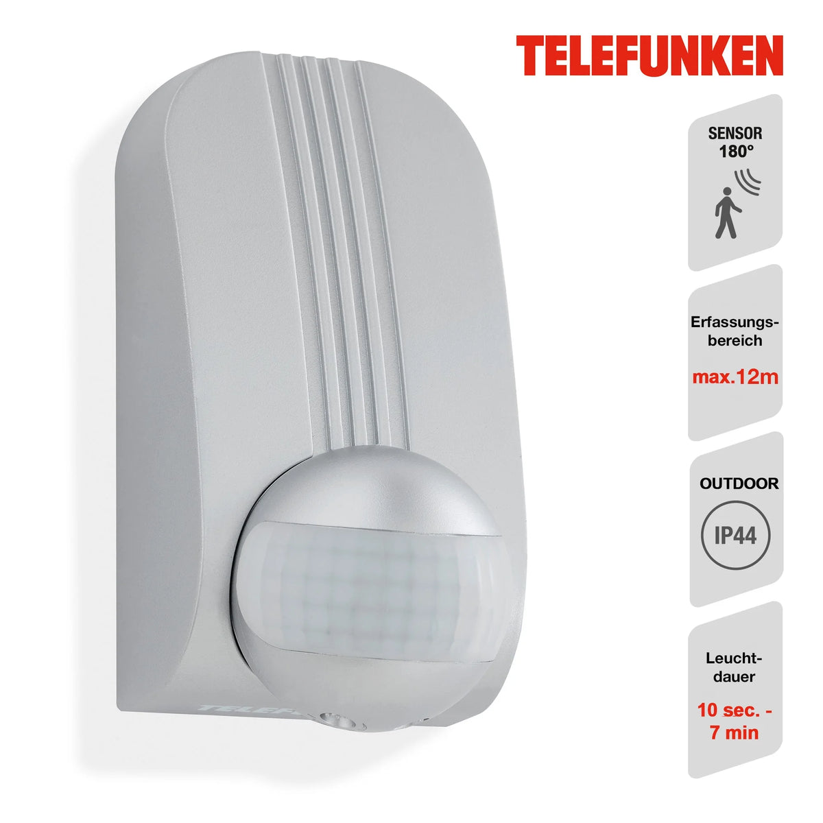 Bewegungsmelder für Eckmontage silber Reichweite 12m 180° IP44
