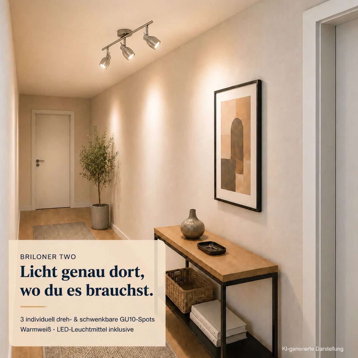 Briloner TWO LED-plafondspot 3-lichts – GU10 draaibaar, mat nikkel, warmwit