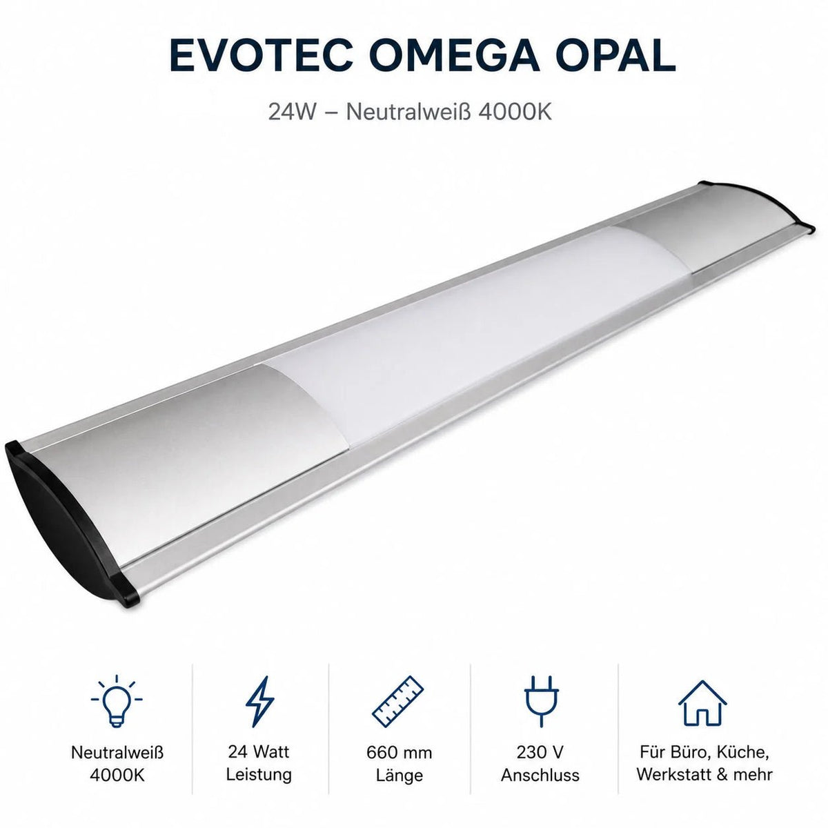Kantoor plafondlamp 66cm neutraal wit Omega 24W met afscherming kantoor plafondverlichting opbouwlamp werklamp
