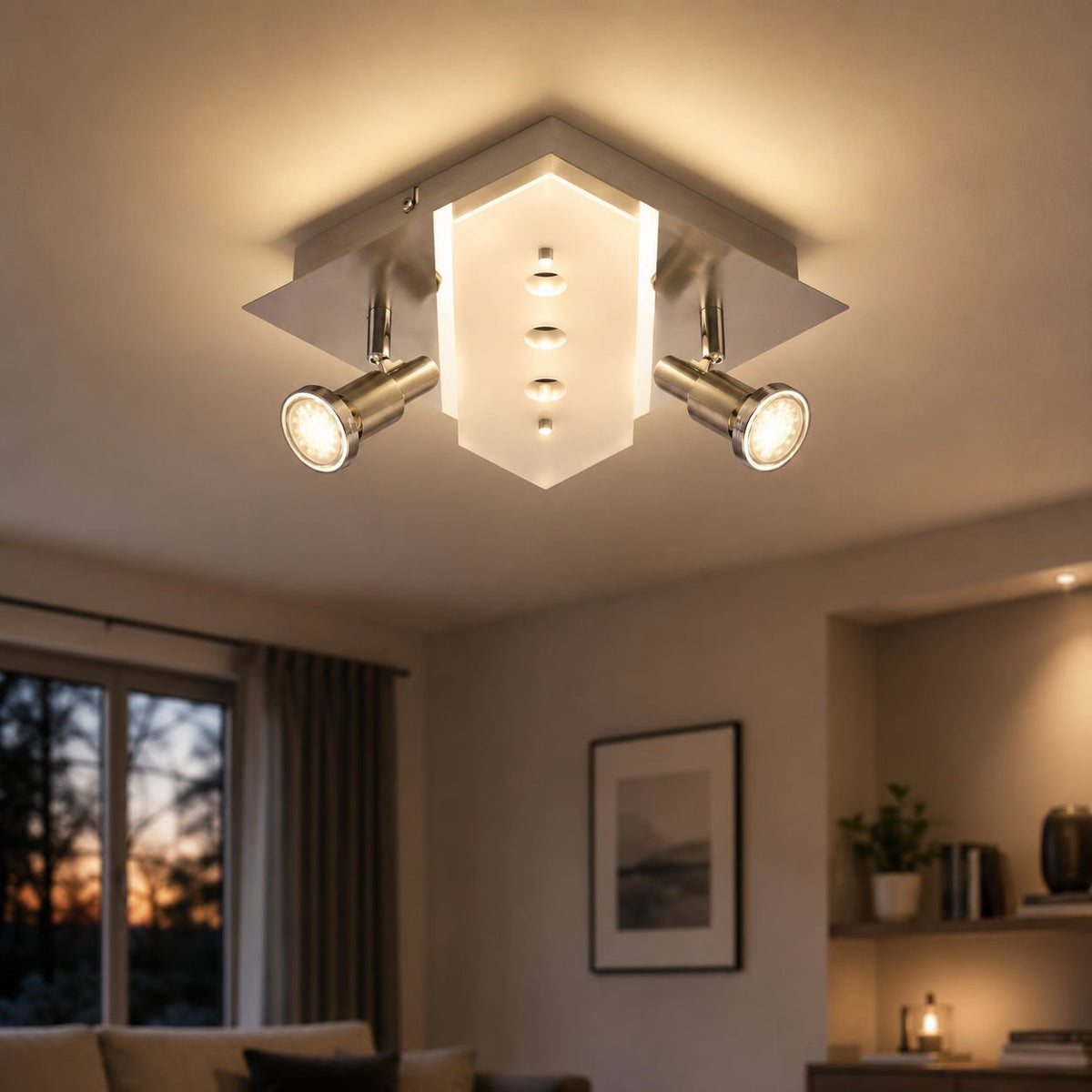 Briloner Combi LED Deckenleuchte 3601-052 leuchtend im modernen Wohnzimmer mit warmweißem Licht